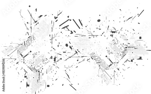 Vector Abstract Glitch Shapes.Grunge Halftone Dot Texture for Retro & Digital Design Project.