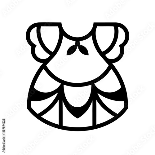 An elegant monoline icon of a girl’s dress with gentle curves, expressing femininity, lightness, and celebration.