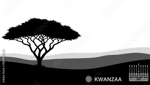 Kwanzaa African Heritage Background with Acacia Tree Silhouette