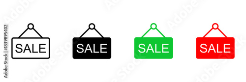 Set of minimalist sale sign icons with transparent background, depicting promotional offers, marketing discounts, and retail store announcements, vector illustration