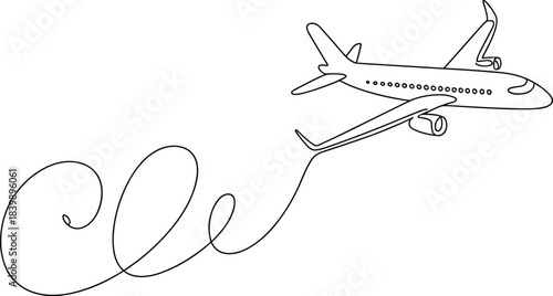 Vector illustration of a passenger airplane model flying in the sky for travel and air transport, isolated on a white background