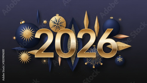 New Year 2026 Celebration: Elegant composition of golden numerals, amidst festive ornaments, evokes anticipation and prosperity.