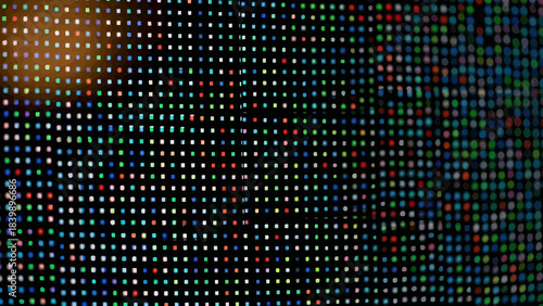 Multicolored LED Screen with Pixelated Pattern and Bright Light