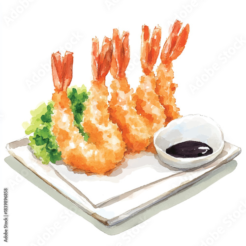 Three golden brown crispy shrimp tempura.