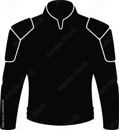 Black long sleeve shirt with white trim on collar and shoulders