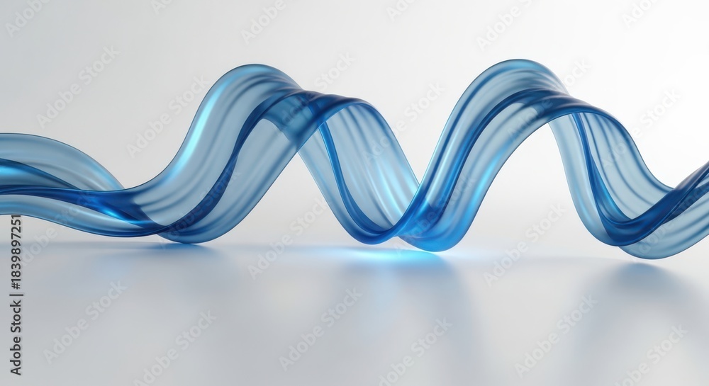 Fototapeta premium Abstract blue wavy ribbon flowing in a sinuous curve, isolated on white background