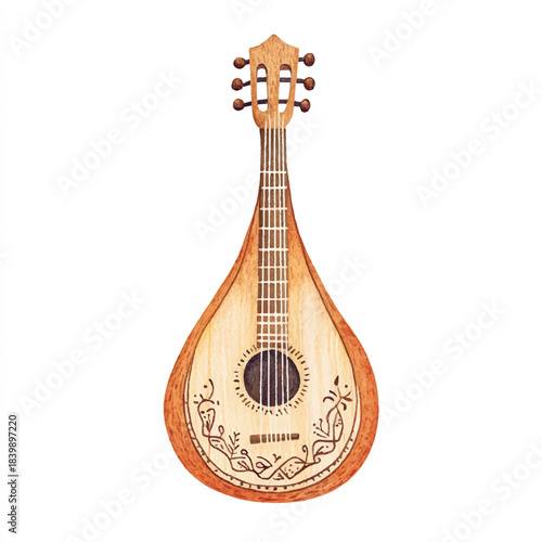 Traditional Portuguese Fado Guitar with Ornate Details.