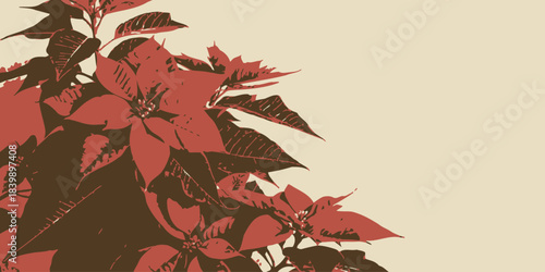 Christmas Classic Poinsettia Arrangement at the Upper Corner - Elegant Christmas Floral Vector