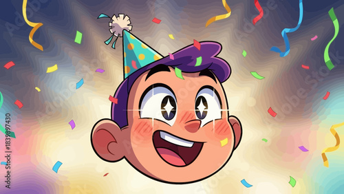 Joyful Birthday Celebration Illustration: A whimsical illustration depicts a joyous individual celebrating a birthday, surrounded by colorful confetti and cheerful streamers.