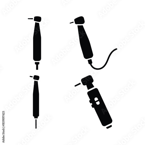 Dental drill silhouette set dentistry equipment