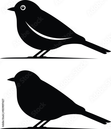 Black bird silhouette graphic design elements set on white Vector