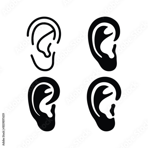 Ear silhouette set human anatomy hearing