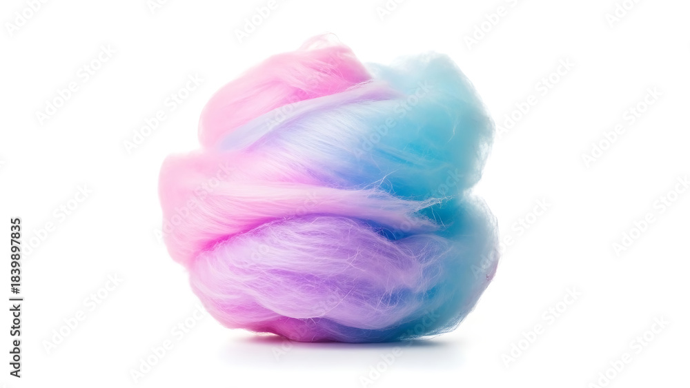 Obraz premium A fluffy pink and blue cotton candy on a white background, a sweet treat