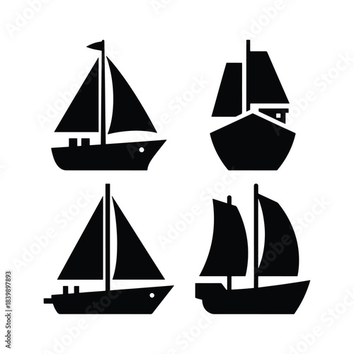 Ship silhouette set maritime transport vessel