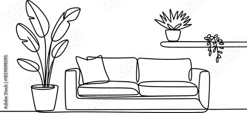 Contemporary home interior design with comfortable sofa, armchair, and stylish living room decor