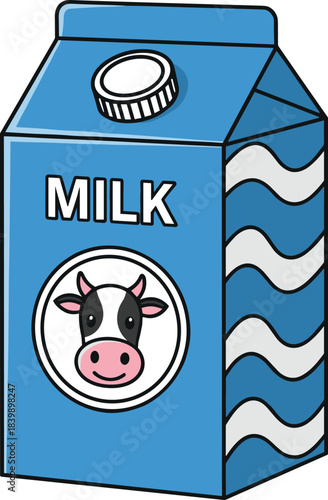 Blue Milk Carton with Cow Face and Wavy Side Pattern beverage dairy