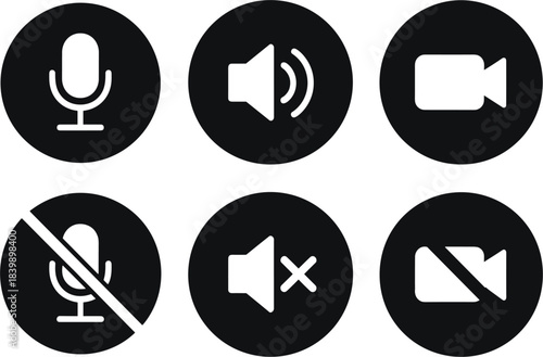 Video Call Icons Set with Microphone and Speaker Symbols vector