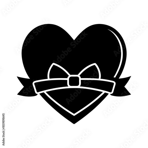 Valentine Heart with Bow Illustration in Flat Design.