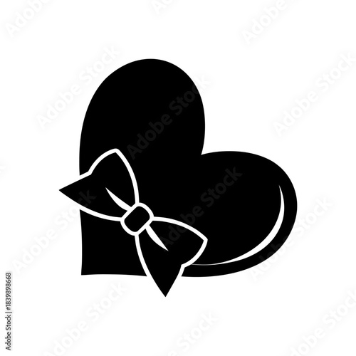 Cute Ribbon Bow Heart Icon Isolated on White.