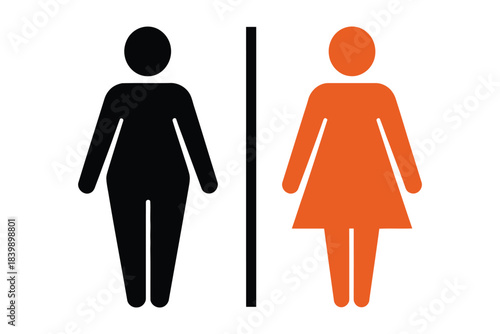 Two stylized figures representing different body types, divided by a line, symbolizing choice or contrast.