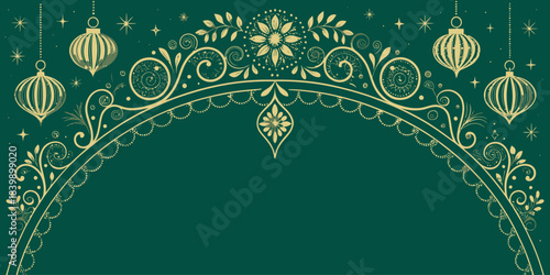 Christmas Glossy emerald festive design with gold lines, perfect for elegant Christmas and New Year celebrations.