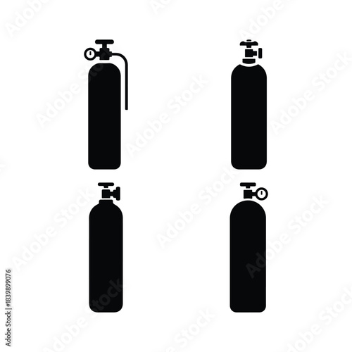 Oxygen cylinder silhouette set medical gas