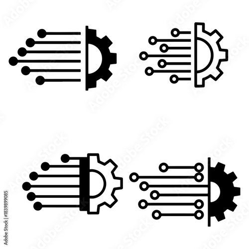 Digital technology gear icon concept silhouette pack