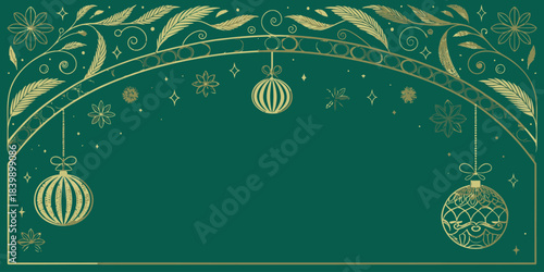 Christmas Glossy emerald festive design with gold lines, perfect for elegant Christmas and New Year celebrations.