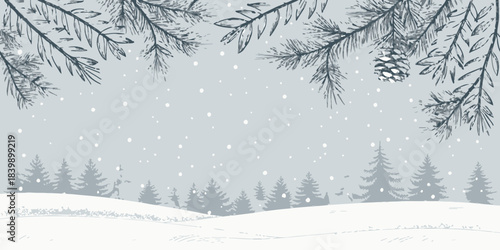 Christmas Light snowy gray vector background with minimalist snowflakes, a subtle and elegant winter backdrop.