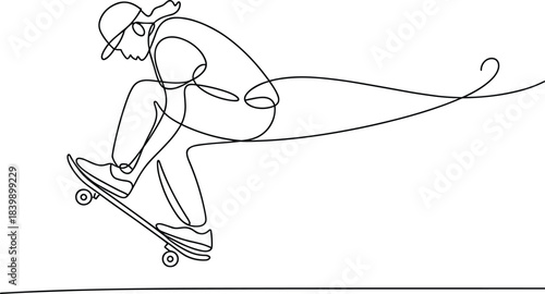 Cartoon vector illustration of a girl on a skateboard having fun