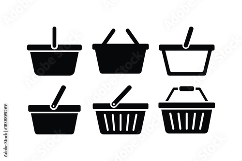 Shopping basket silhouette set retail grocery