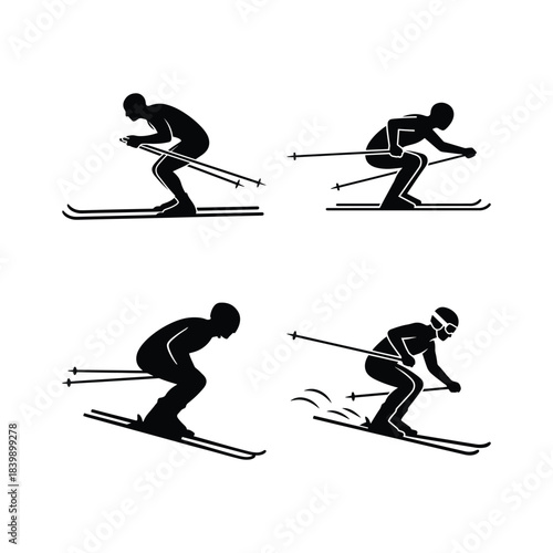 Ski athlete silhouette set winter sport