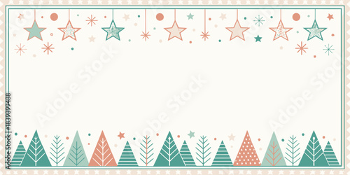 Christmas Minimal geometric Christmas border in pastel tones, a soft and charming festive design.