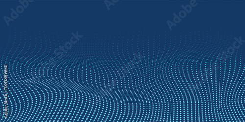 Dark blue halftone dotted abstract background, big data pattern, technology or futuristic visualization, waveform dot texture, music backdrop. EPS 10