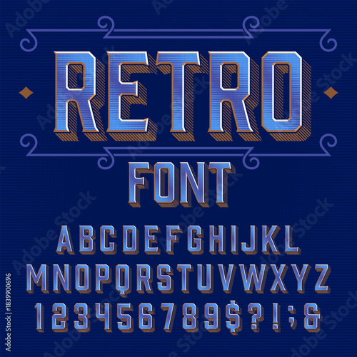 Retro alphabet font. The set of letters and numbers in vintage style. Perfect for headlines, logos, posters, and designs needing a weathered, industrial feel.