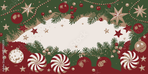 Christmas Richly detailed Christmas vector scene featuring a cozy, snow-covered village with festive lights and trees.