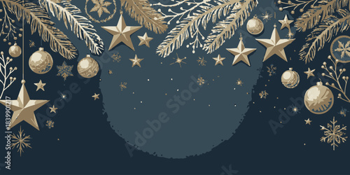 Christmas Shimmering silver and gold Christmas top border on a clean background, adding elegance to holiday greetings.
