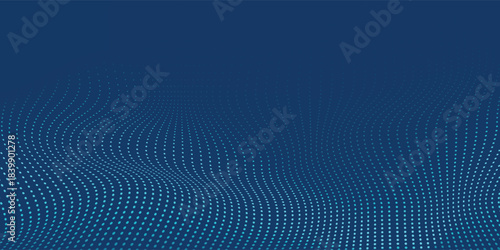 Dark blue halftone dotted abstract background, big data pattern, technology or futuristic visualization, waveform dot texture, music backdrop. ,Beautiful glowing blurred particles. 