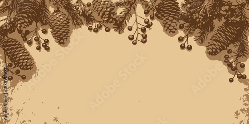 Christmas Textured kraft paper style Christmas background with festive elements, perfect for rustic holiday designs