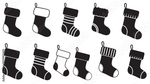 Collection of various christmas stocking silhouettes in different patterns