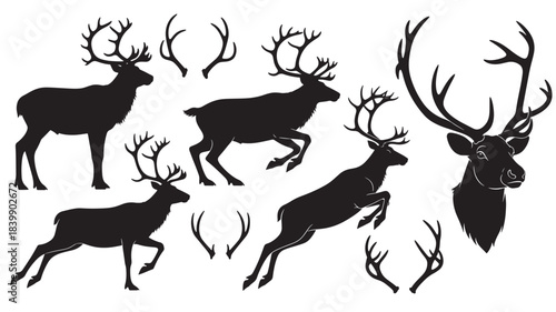 Collection of deer silhouettes with antlers