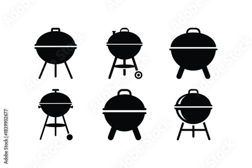 Barbecue grill silhouette set for outdoor use