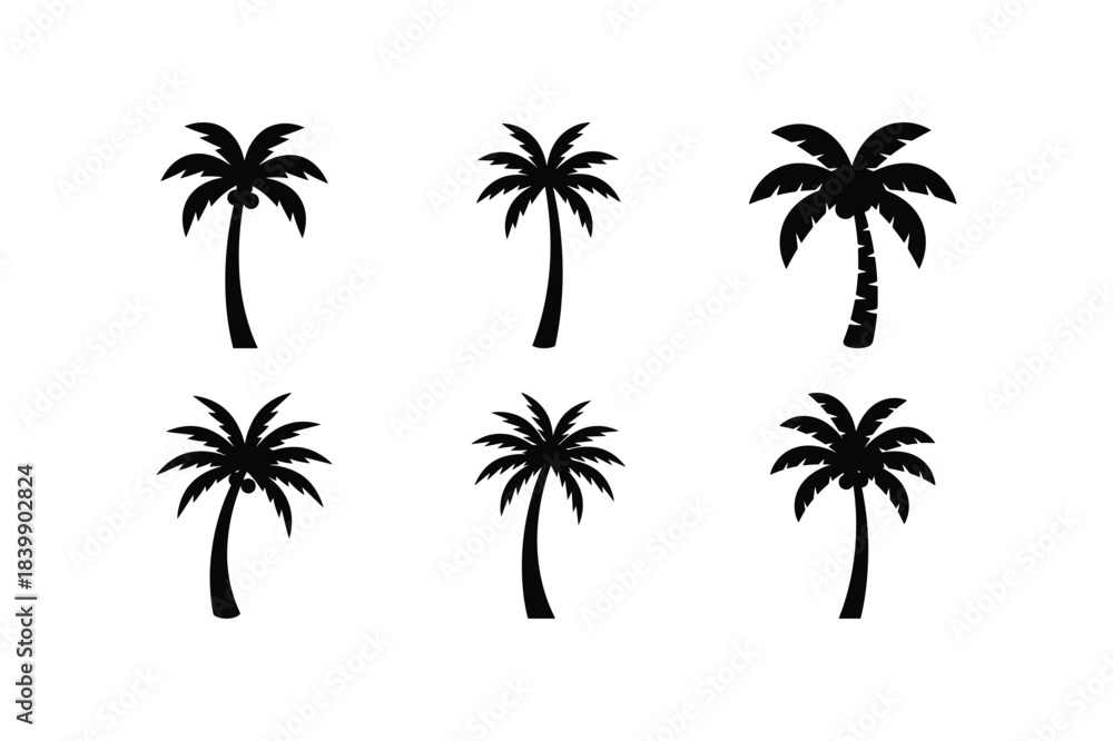 Obraz premium Coconut tree silhouette set tropical nature