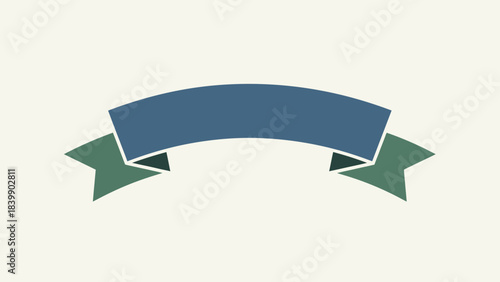 Curved ribbon banner with green accents simple flat design for text or titles isolated on cream back