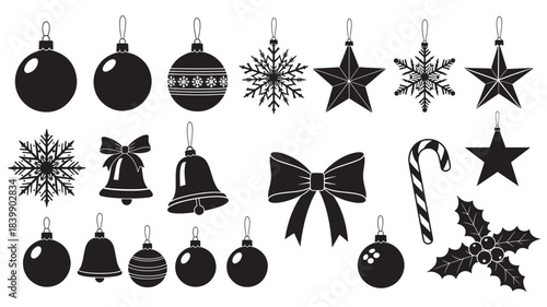 Black and white christmas ornaments and decorations