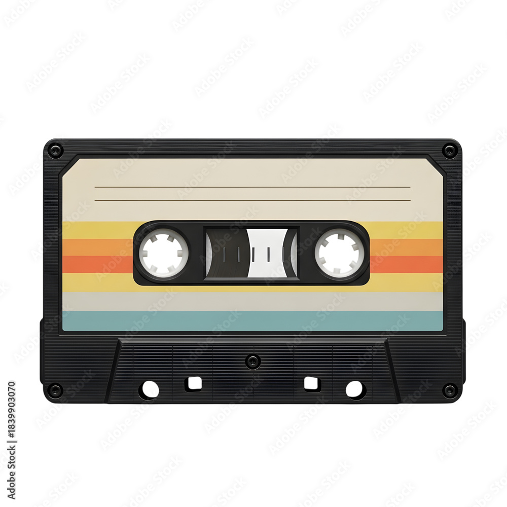 Fototapeta premium Vintage audio cassette tape isolated on a black background reminiscent of the 1980s