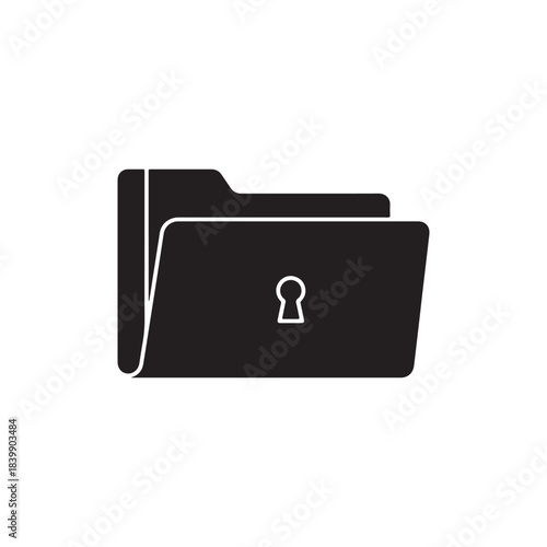 Folder with keyhole, private folder icon in black flat glyph, filled style isolated on white background
