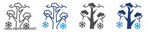 winter tree icon set with multiple style