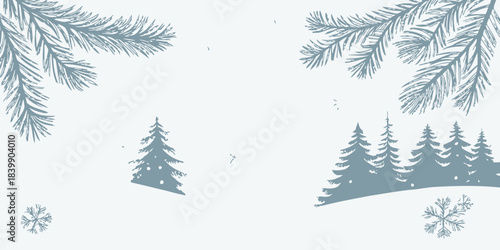 Christmas Minimalist snowy vector with soft white and pale icy blue tones, evoking a serene winter atmosphere