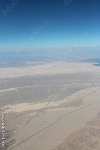 Dramatic landscape of China’s Gansu Province from the airplane's window